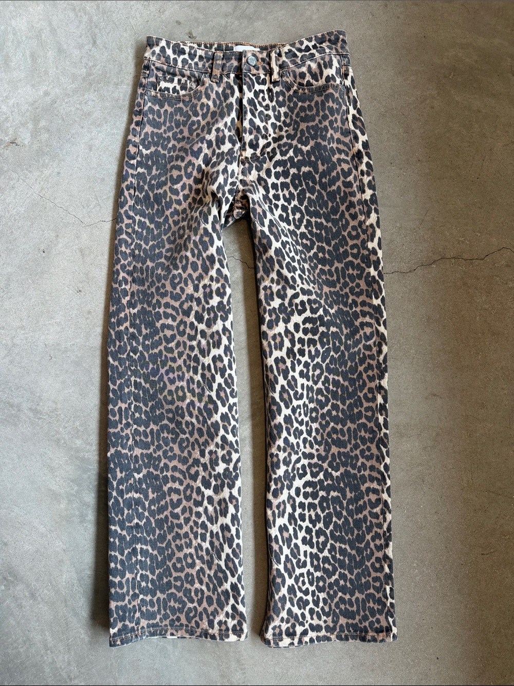 Ganni Leopard Print Women's Jeans - High-Rise Straight Leg